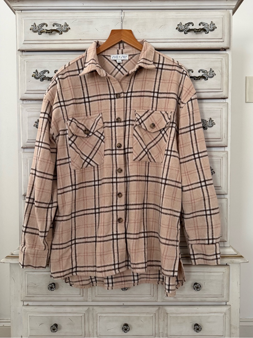 Vici Beige Plaid Shacket